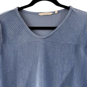 Soft Surroundings Lucy Luxe Top Womens L Blue Shirt Ribbed Velour
